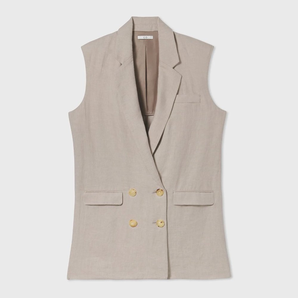 Co. Ivory Oatmeal Double Breasted Linen Tunic Vest OS